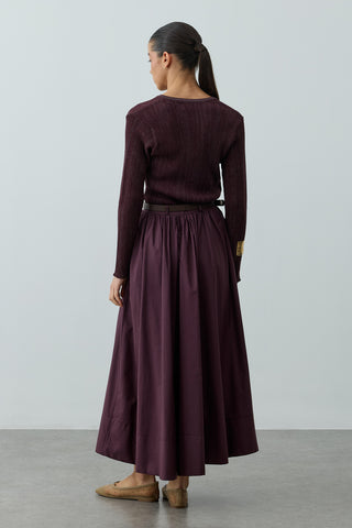 Büzgü Detaylı Maxi Etek Mürdüm