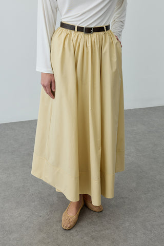 Büzgü Detaylı Maxi Etek Sarı