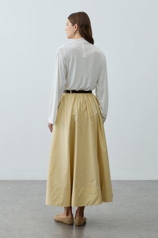 Büzgü Detaylı Maxi Etek Sarı