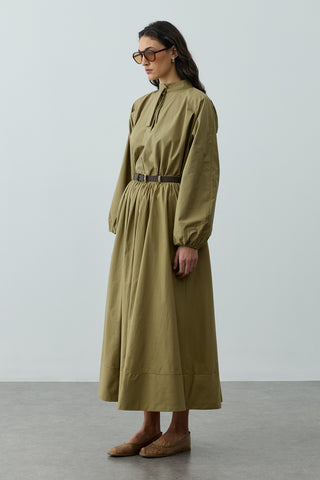 Büzgü Detaylı Maxi Etek Yeşil