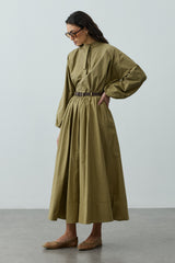 Büzgü Detaylı Maxi Etek Yeşil