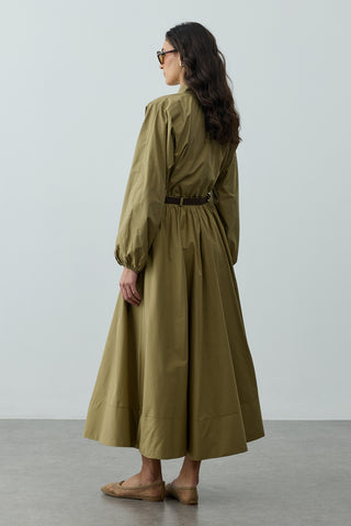 Büzgü Detaylı Maxi Etek Yeşil