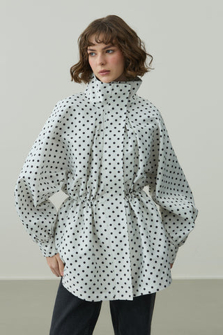 Büzgü Detaylı Puantiye Ceket Ekru