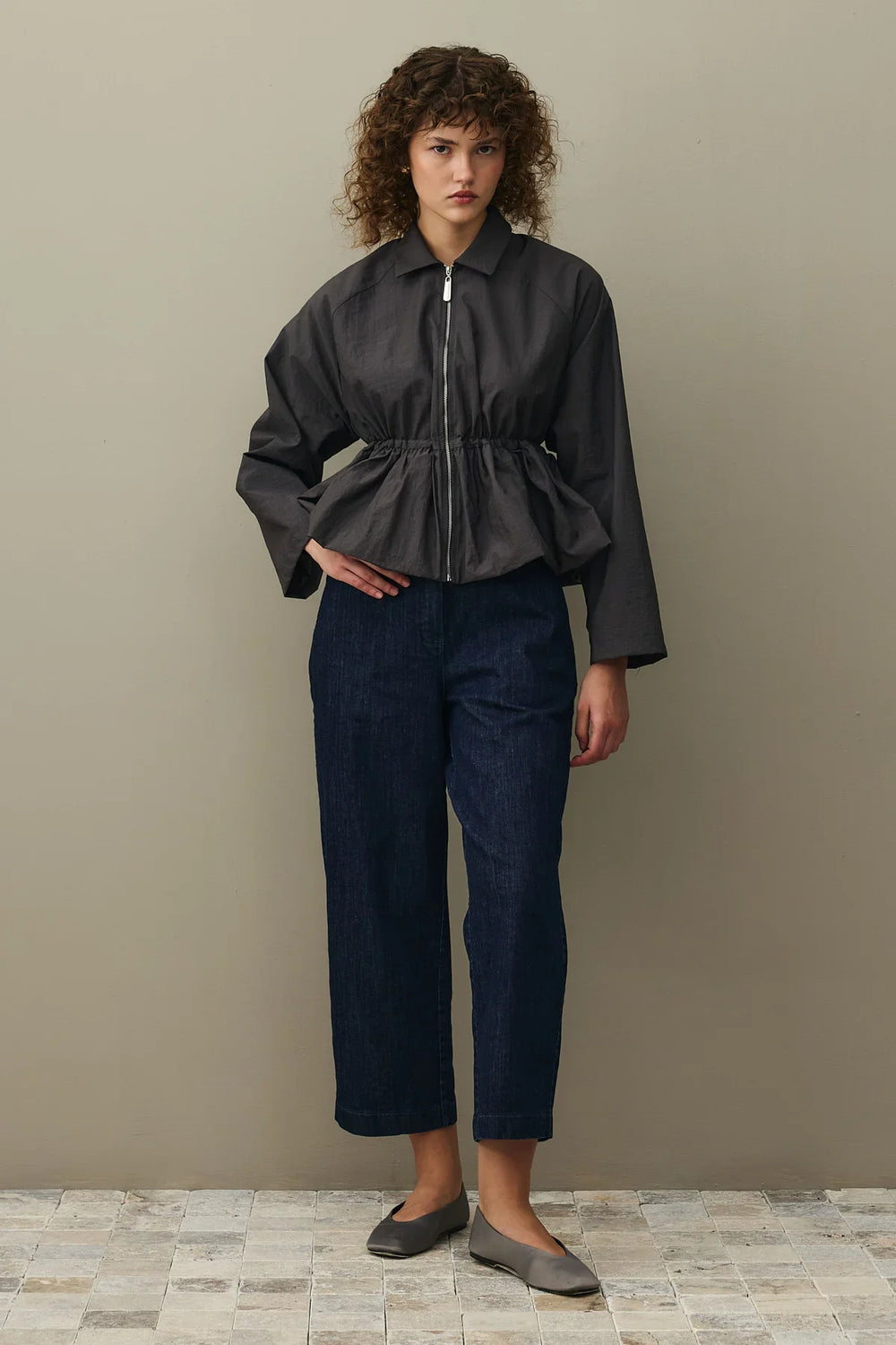Gathered Puffer Jacket Anthracite