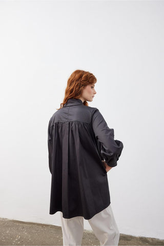 Büzgülü Bol Kadın Gömlek Ceket Füme Füme