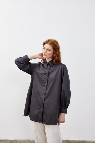 Büzgülü Bol Kadın Gömlek Ceket Füme Füme