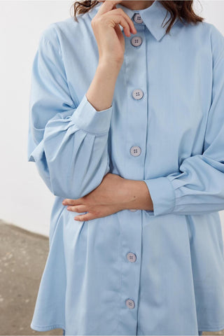 Büzgülü Bol Kadın Gömlek Ceket Mavi Mavi