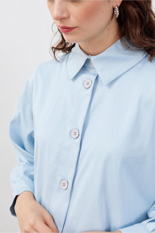 Büzgülü Bol Kadın Gömlek Ceket Mavi Mavi
