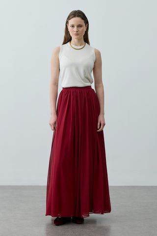 Büzgülü Dökümlü Maxi Etek Bordo