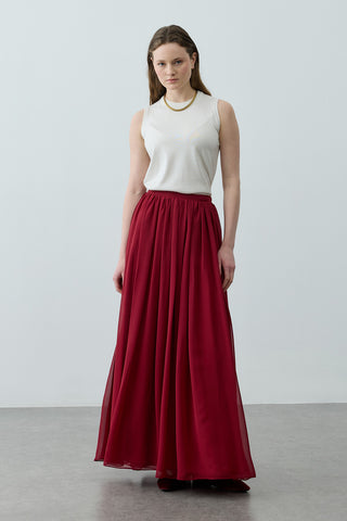 Büzgülü Dökümlü Maxi Etek Bordo
