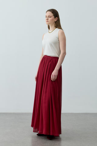Büzgülü Dökümlü Maxi Etek Bordo