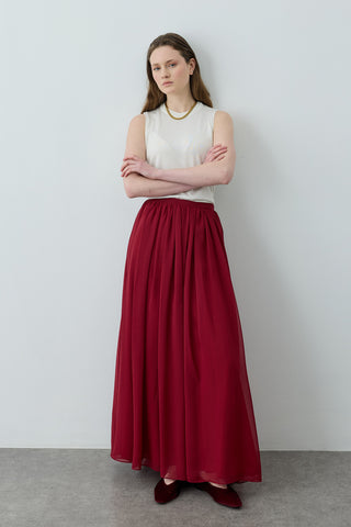 Büzgülü Dökümlü Maxi Etek Bordo