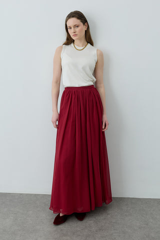 Büzgülü Dökümlü Maxi Etek Bordo