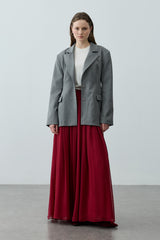 Büzgülü Dökümlü Maxi Etek Bordo