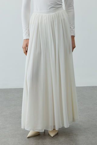 Büzgülü Dökümlü Maxi Etek Ekru