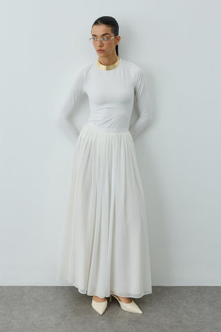 Büzgülü Dökümlü Maxi Etek Ekru