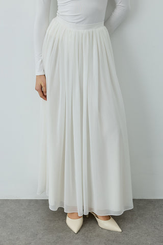 Büzgülü Dökümlü Maxi Etek Ekru
