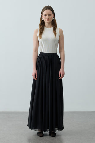 Büzgülü Dökümlü Maxi Etek Siyah
