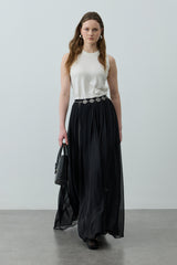 Büzgülü Dökümlü Maxi Etek Siyah