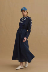 Navy Blue Pleated Dress