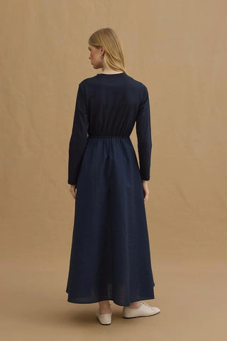 Büzgülü Elbise Lacivert - Fahhar Design