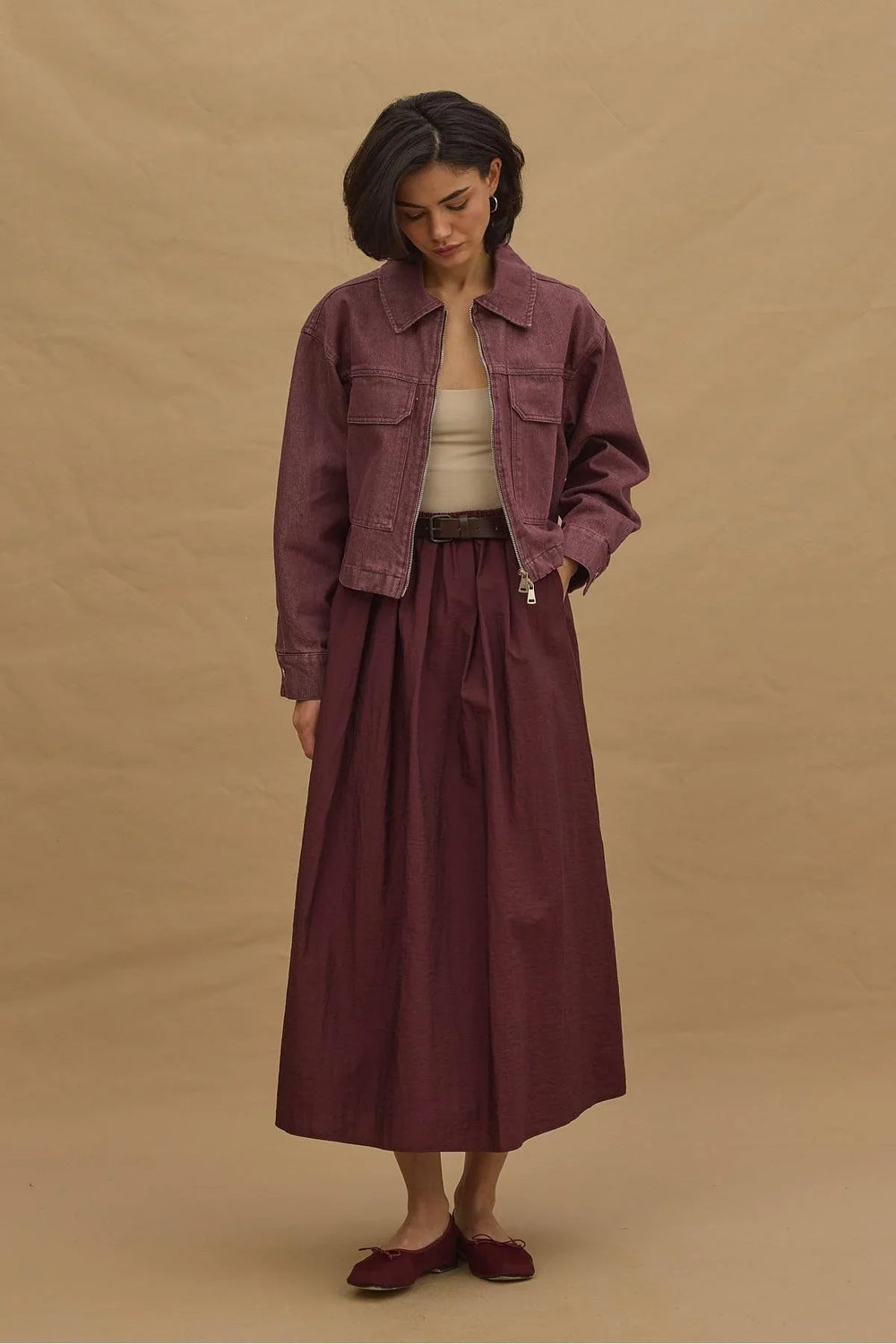 Burgundy Pleated Skirt