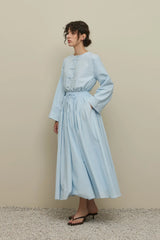 Büzgülü Geniş Vual Etek Açık mavi