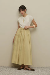 Pleated Wide Voile Skirt Light Yellow