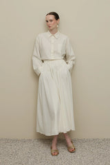 Büzgülü Geniş Vual Etek Ekru