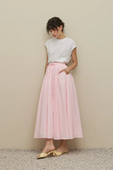 Büzgülü Geniş Vual Etek Pembe