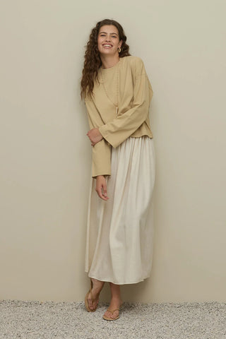 Büzgülü Keten Etek Bej