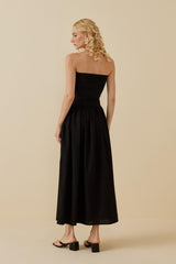 Gathered Linen Skirt Black