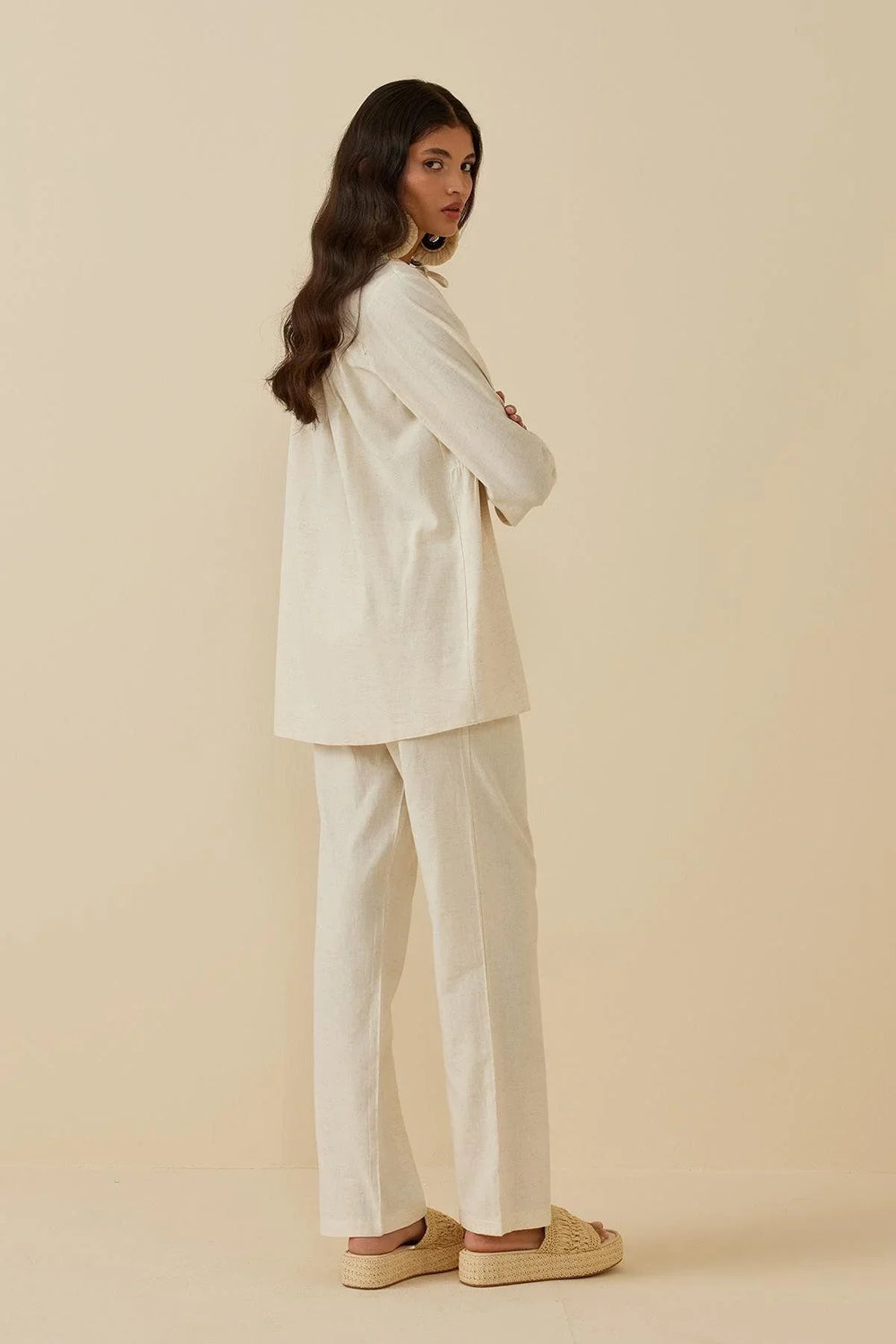 Pleated Linen Shirt Beige