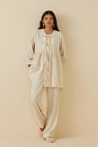 Büzgülü Keten Kimono Bej - Fahhar Design