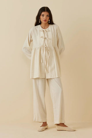 Büzgülü Keten Kimono Bej - Fahhar Design