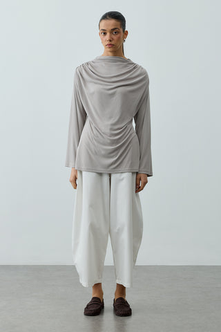 Büzgülü Modal Örme Bluz Açık Gri