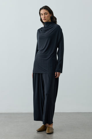 Büzgülü Modal Örme Bluz Siyah