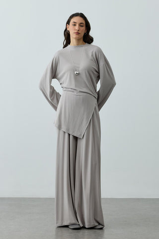 Büzgülü Modal Örme Takım Açık Gri