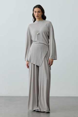Büzgülü Modal Örme Takım Açık Gri