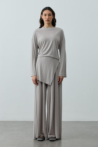 Büzgülü Modal Örme Takım Açık Gri