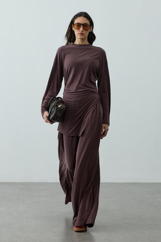 Büzgülü Modal Örme Takım Kahverengi