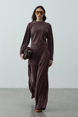 Büzgülü Modal Örme Takım Kahverengi