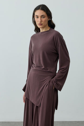 Büzgülü Modal Örme Takım Kahverengi