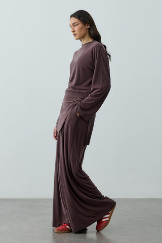 Büzgülü Modal Örme Takım Kahverengi