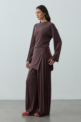 Büzgülü Modal Örme Takım Kahverengi