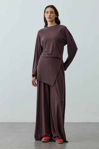 Büzgülü Modal Örme Takım Kahverengi