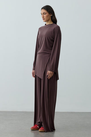 Büzgülü Modal Örme Takım Kahverengi