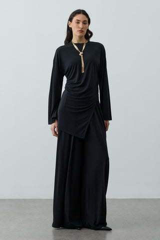 Büzgülü Modal Örme Takım Siyah