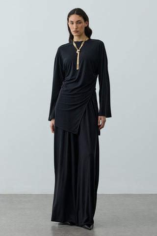 Büzgülü Modal Örme Takım Siyah