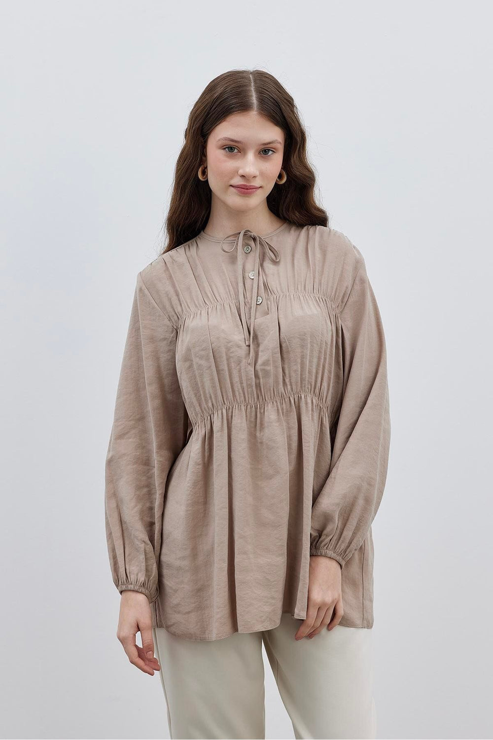 Shirred Modal Top Beige